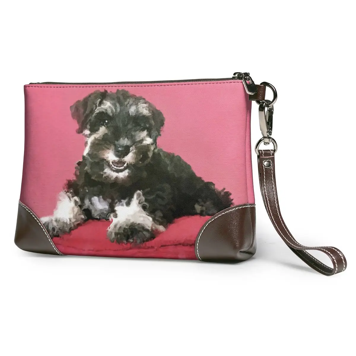 

Schnauzer Clutch Bag Motorcycle Waterproof Clutch Purse Fashion Print Leather Wallet