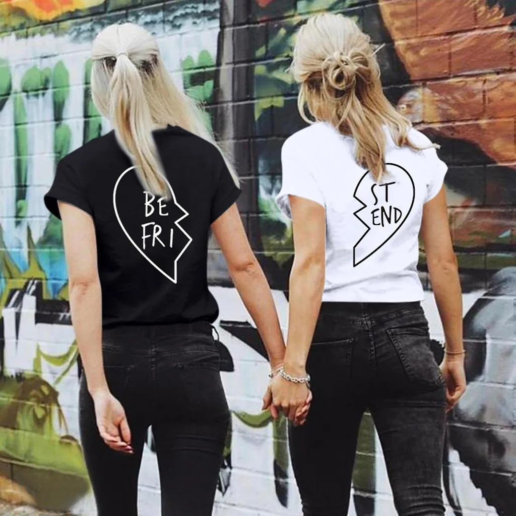 Для женщин Повседневная футболка летний письмо лучшего друга Футболка с круглым