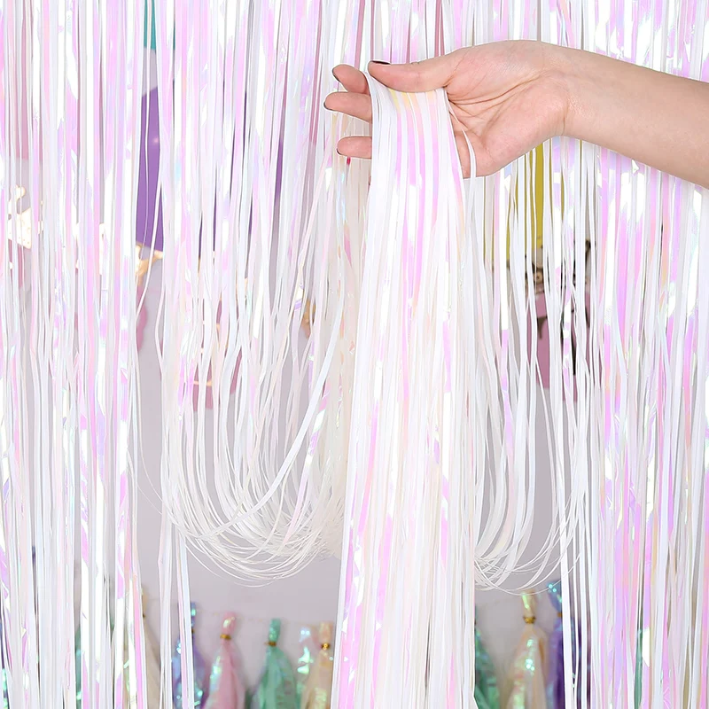 

Gorgeous Party Backdrop Curtains Iridescent Tinsel Foil Curtain Birthday Wedding Decoration Baby Shower Anniversary Decor Drapes