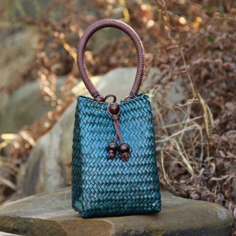 

ASDS-Wicker Woven Handbag Ladies Tote Bag Summer Beach Straw Bag Retro Travel Wallet Bali Pouch