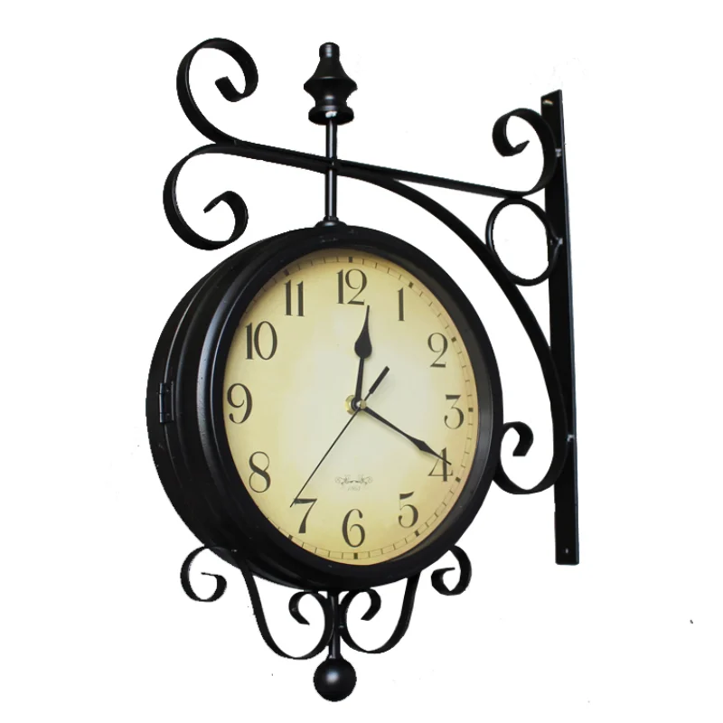 

American Style Wall Clock Double Face Metal Silent Digital Wall Clock Living Room Decoration Orologio Da Parete Home Decor
