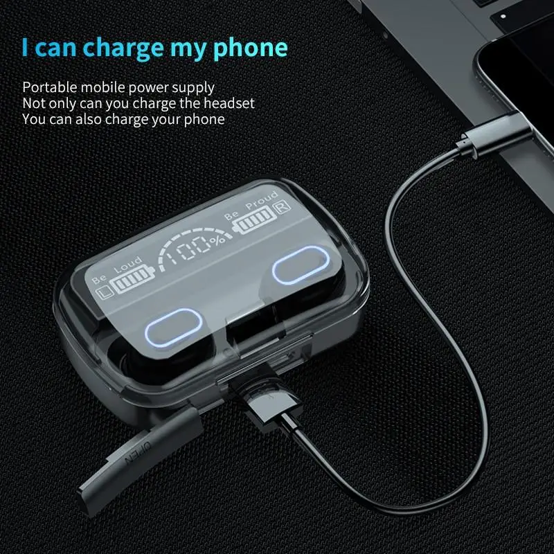 m1 tws 5 1 large screen led three electric digital display touch breathing light bluetooth headset emergency charging headphones free global shipping