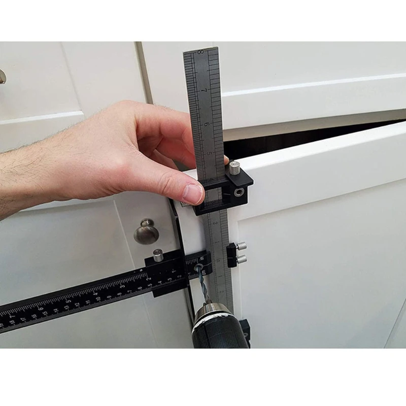 

N0HB Aluminum Alloy Multi-functional Furniture Cabinet Door Handle Punch Locator Woodworking Tool Locator Drill Bit Guide