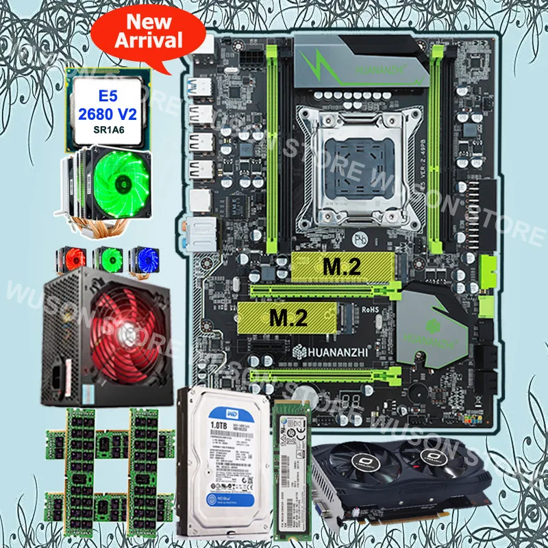 Материнская плата бренда HUANAN ZHI X79 с M.2 128G SSD ТБ SATA HDD ЦП Xeon E5 2680 V2 GPU GTX750Ti 2G 4*8G 1600 RECC 500