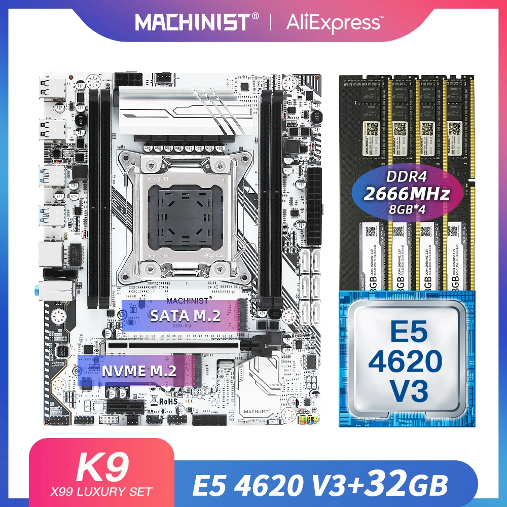 MACHINIST X99 материнская плата LGA 2011 3 комплект с процессором Intel xeon E5 4620 V3 32G(4*8) DDR4 2666 MHZ