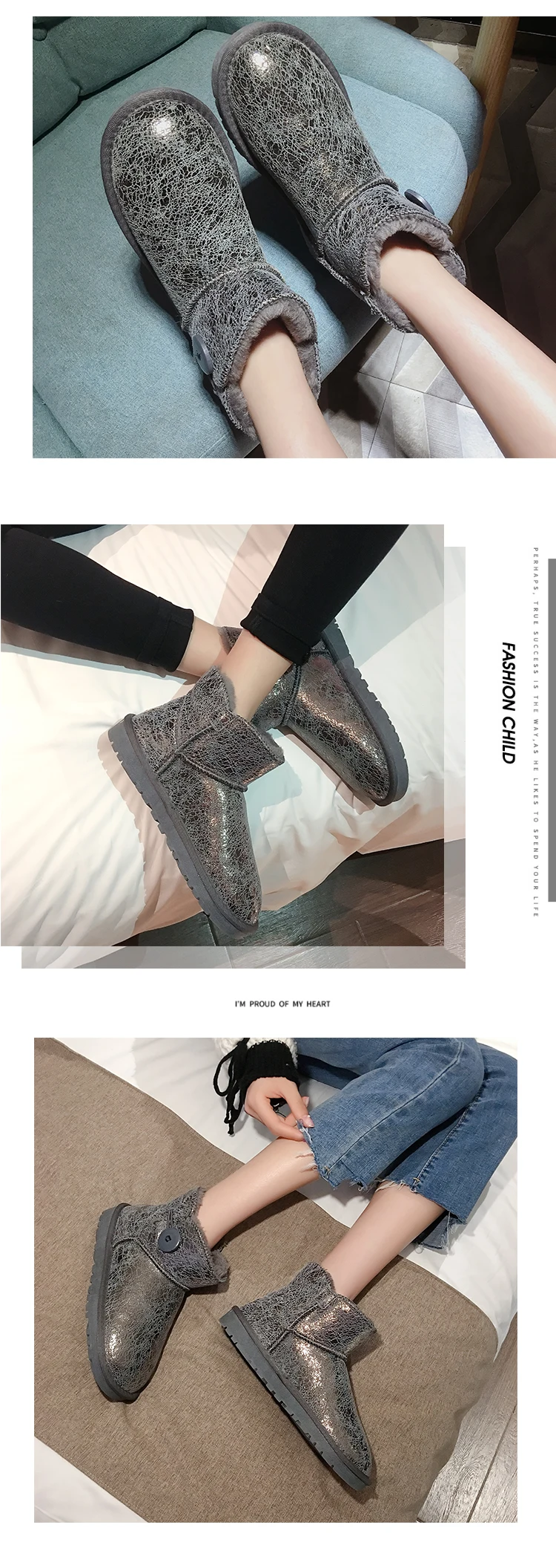 Women's shoes snow boots new winter fashion thickening plus velvet sequin cloth short boots cotton shoes