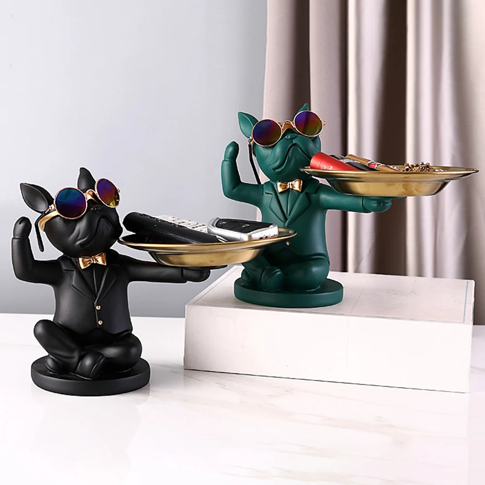 

Nordic French Bulldog Sculpture Dog Statue Jewelry Storage Table Decoration Gift Snacks Candy Tray Glasses Tray Home Art Statue