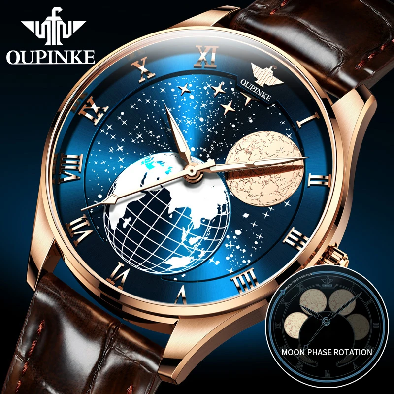 

OUPINKE Men's Mechanical Moon Phase Wirstwatches Waterproof Top Brand Luxury Automatic Mens watches Sapphire Relogio Masculino