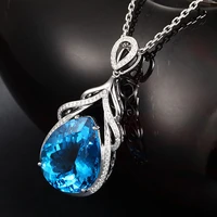 925 silver new luxury mermaid tears necklace micro inlaid zircon blue topaz drop shape pendant for women fine jewelry wholesale