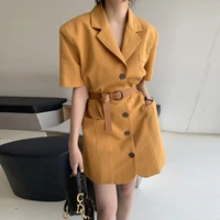 korean chic single breasted sashes blazer dress female vintage short dress summer notched mini dress woman temperament vestidos