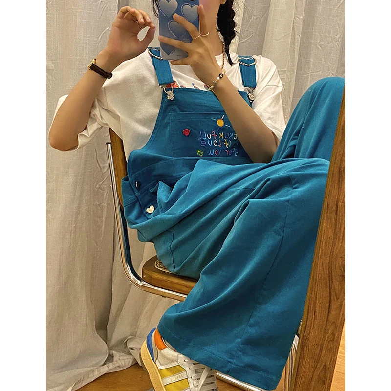 

HOUZHOU Harajuku Jumpsuit Women Kawaii Oversize Wide Leg Overalls Korean Fashion Pants Vintage Soft Girl Y2k Streetwear Trousers