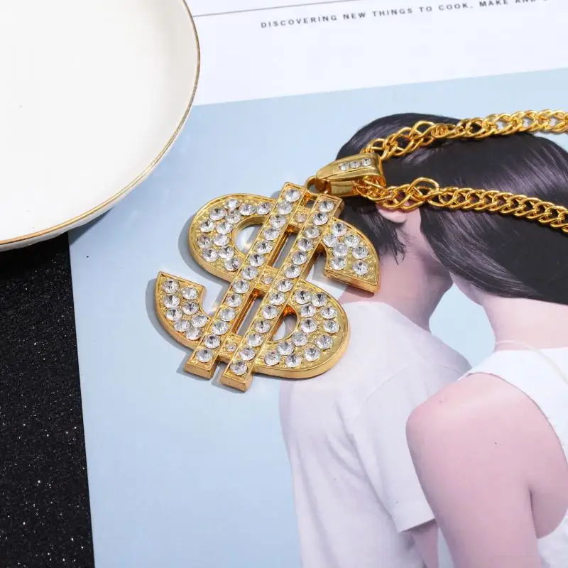 

2021 New Fashion Trend Hip Hop Rock Men's Necklace Golden Dollar Sign Pendant Personalized Jewelry