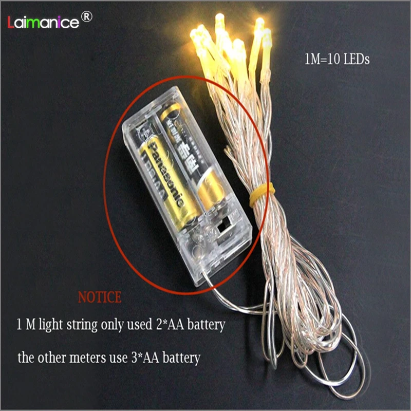 1 м/2 м/5 м/10 м AA светодиодные гирлянды на батарейках для рождественской вечеринки
