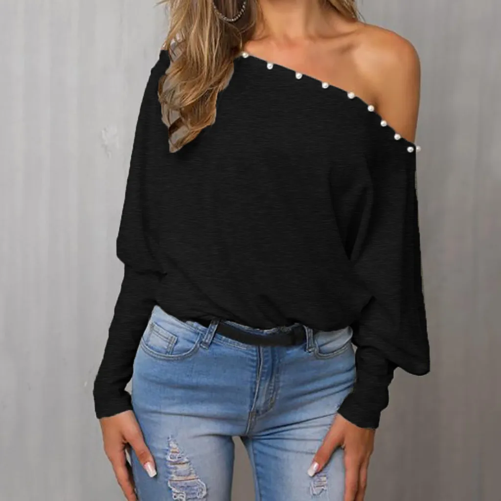 Женский топ с открытыми плечами пуловер Свободный рукав &quotлетучая мышь&quot