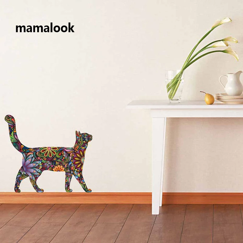 

Creative Ethnic Unique Flower Print Cat Wall Sticker Decals Home Living Room Art Decoration Murals