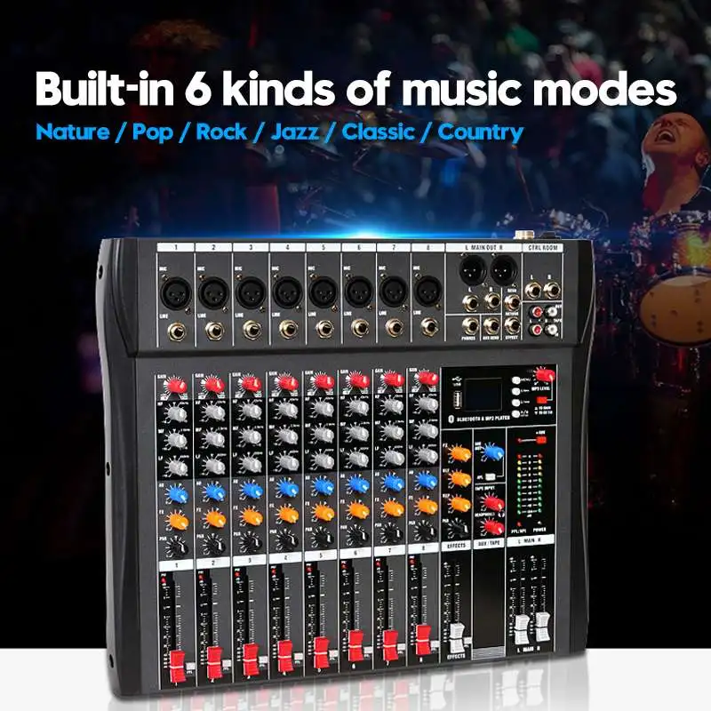 LOERY 8 канальная звуковая микшерная консоль bluetooth USB запись компьютерное