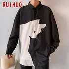 Рубашка RUIHUO мужская с принтом кота, блузка в Корейском стиле, ранняя модель в стиле Харадзюку, одежда в Корейском стиле, 5XL, весна 2022
