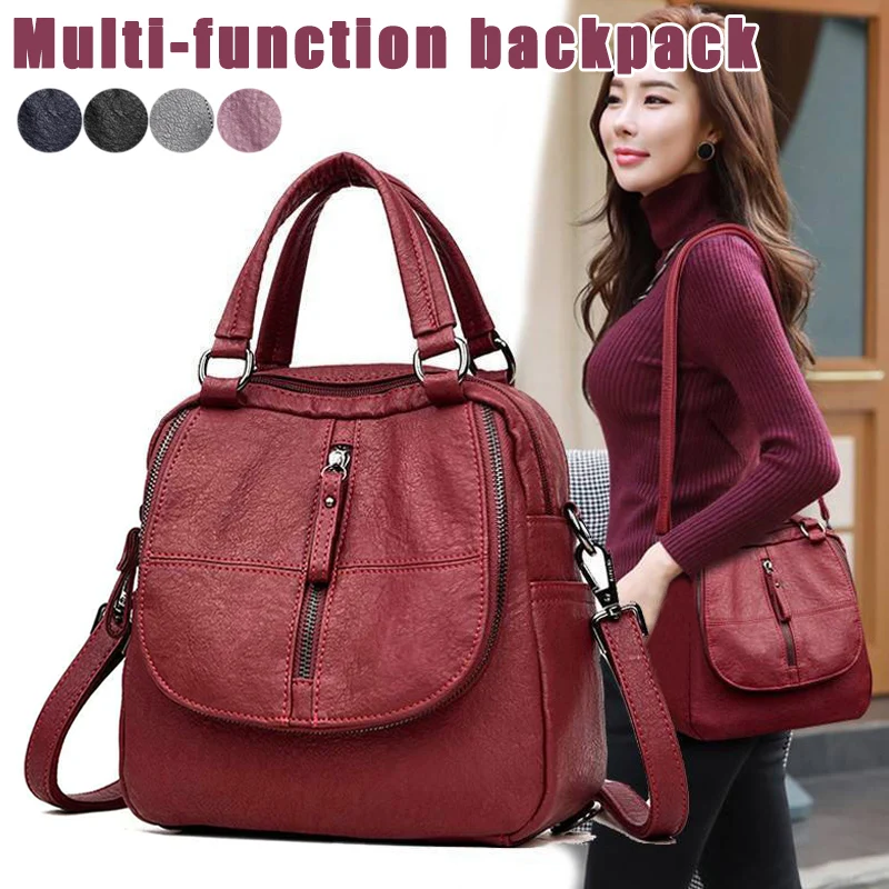 

PU Leather Multipurpose Backpack Shoulder Bag Zipper for Mobile Phone Keys Travel SWD889