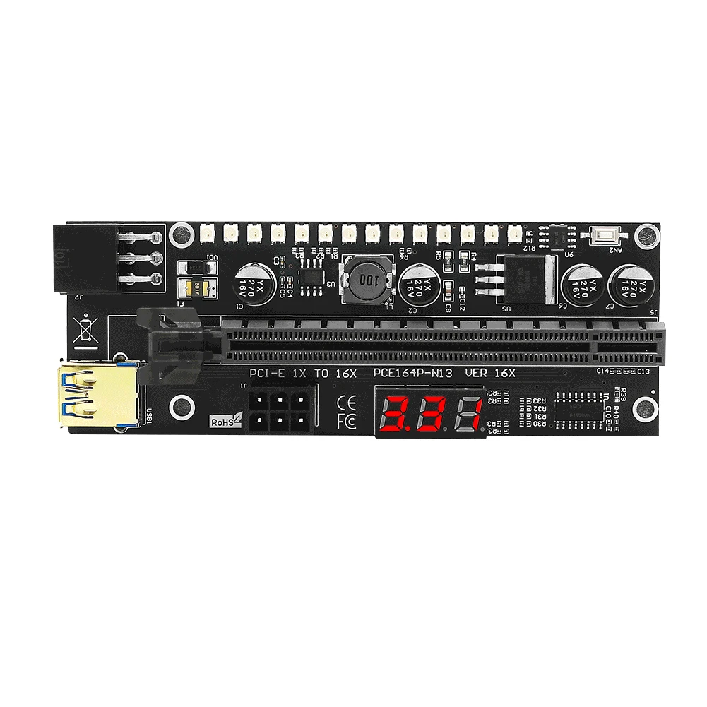 

PCI-E Riser Express Cable Riser For Video Card X16 Extender PCI-E Riser Card For Mining With Temperature Digital Meter
