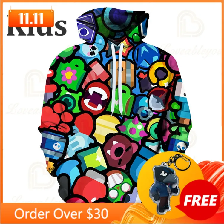 

Browlers Boys Girls 3D PRIMO MORTIS Thin Hoodie Crow Spike Leon Shelly Hoodie Kids Game Anime Star, Hoodie Birthday Gift