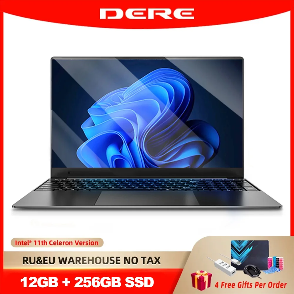 DERE RU/ES Warehouse R9Pro 8GB+128GB Laptop Duty Free Intel Gemini Lake J4115 15.6 Inch FHD Windows Gaming Notebook for Students