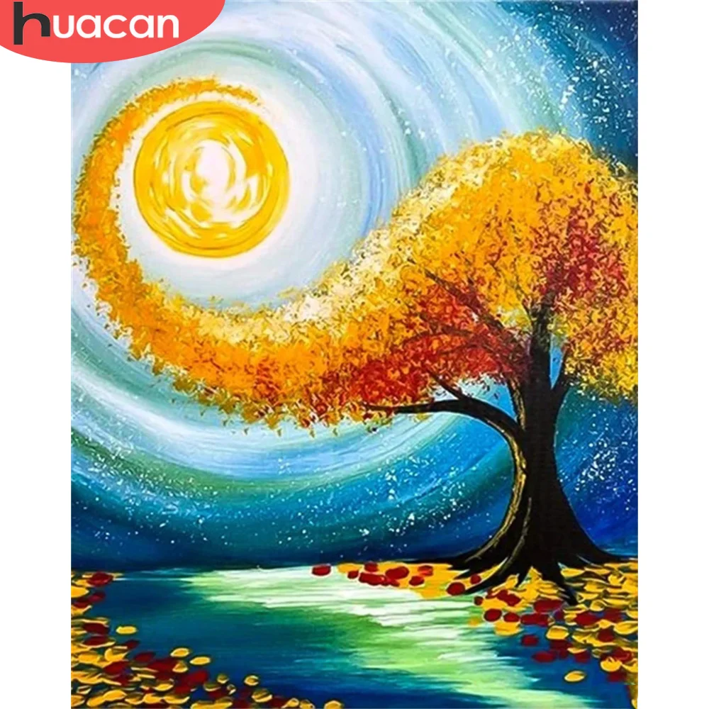 

HUACAN Painting By Numbers Tree Wall Art On Canvas Hand Painted Acrylic Picture By Numbers Landscape For Living Room