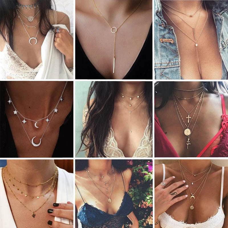 New Arrival fashion trendy jewelry copper choker multi layer necklace gift for women Boho Layering Chockers girl Wedding Chain | Украшения