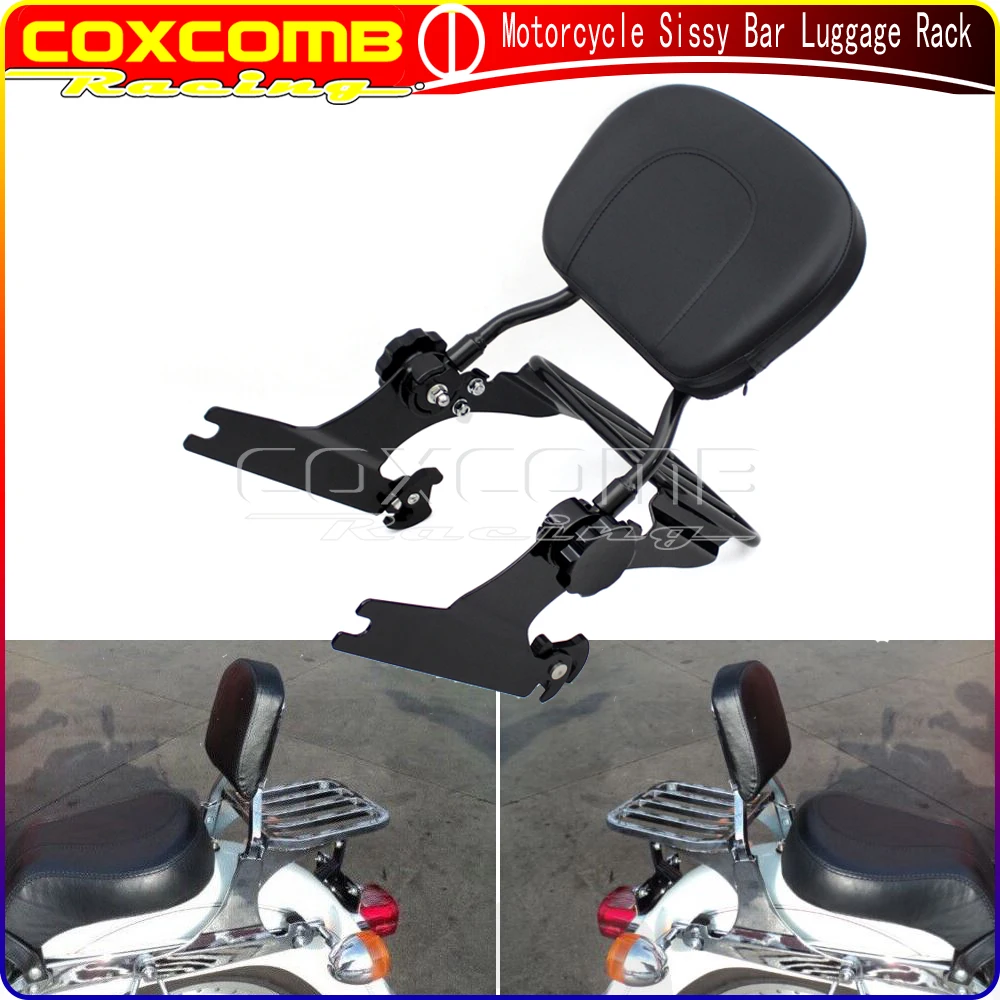 

Adjustable Detachable Motorcycle Backrest Rear Passenger Sissy Bar W/ Luggage Rack For Harley Softail FXSTC FLSTN FXSB 00-Later