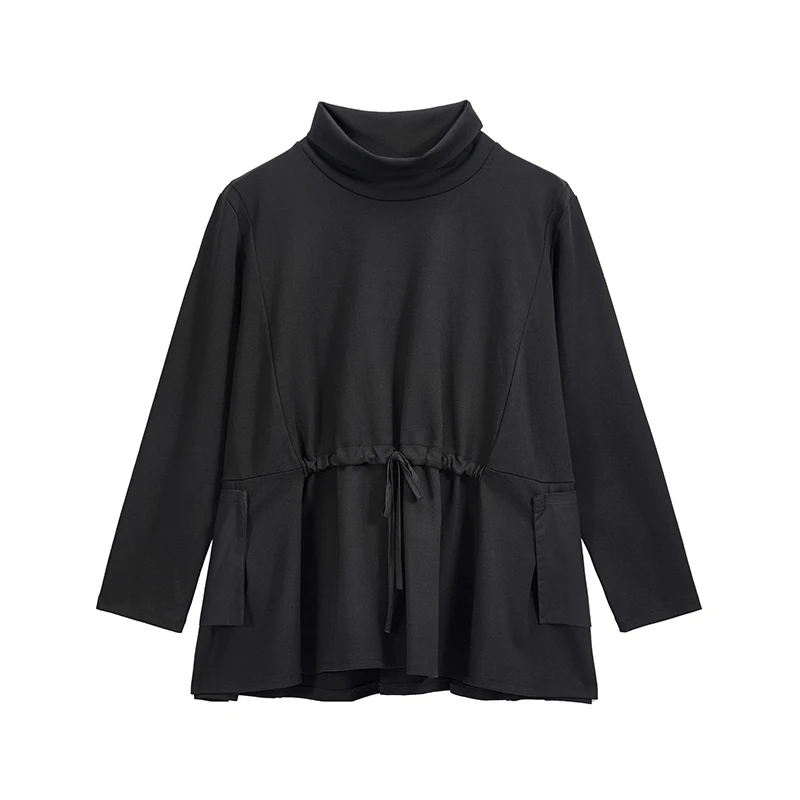 Женская водолазка с длинным рукавом черная свободная футболка большого размера