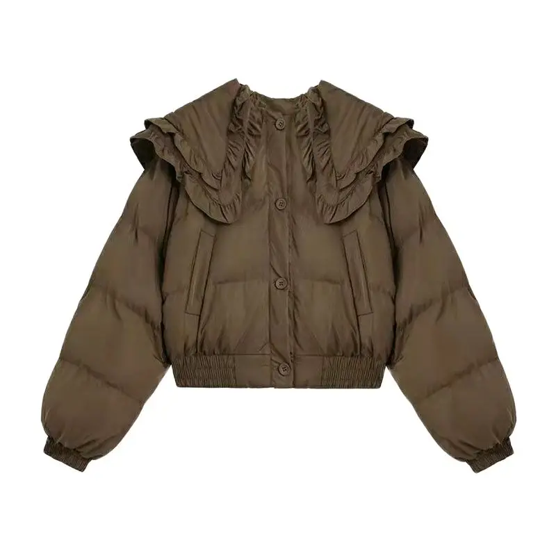 

Женская короткая пуховая куртка из хлопка, теплая плотная парка с круглым воротником, Женская милая Повседневная винтажная Свободная куртк...