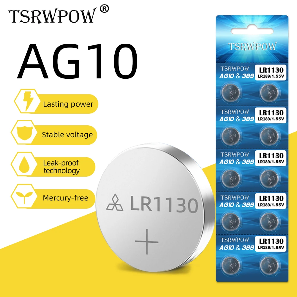 TSRWPOW 10 шт./упак. AG10 ячейки Батарея для мобильного часо игрушки с дистанционным 1 55 V