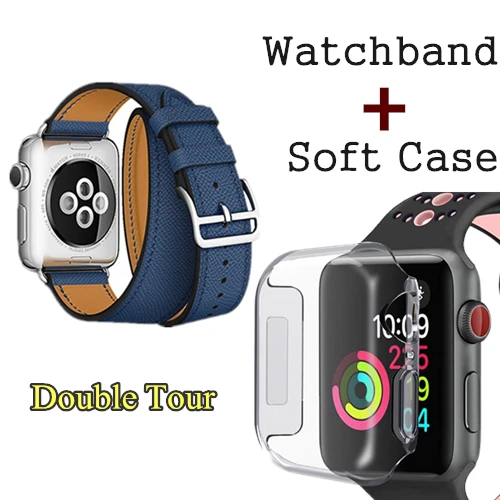 Herm логотип на застежке Свифт кожаный двойной один тур часы ремешок для Apple Watch серии 5 4 3 44 мм 40 мм браслет для iWatch - Цвет ремешка: Midnight Blue