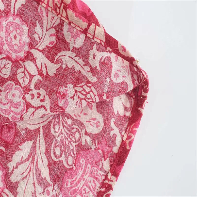 

ZA 2021 Red Print Mini Dresses Women Summer Long Sleeve Elastic Smocked Flowers Dress Woman Fashion Elagant Ruffle Summer Dress