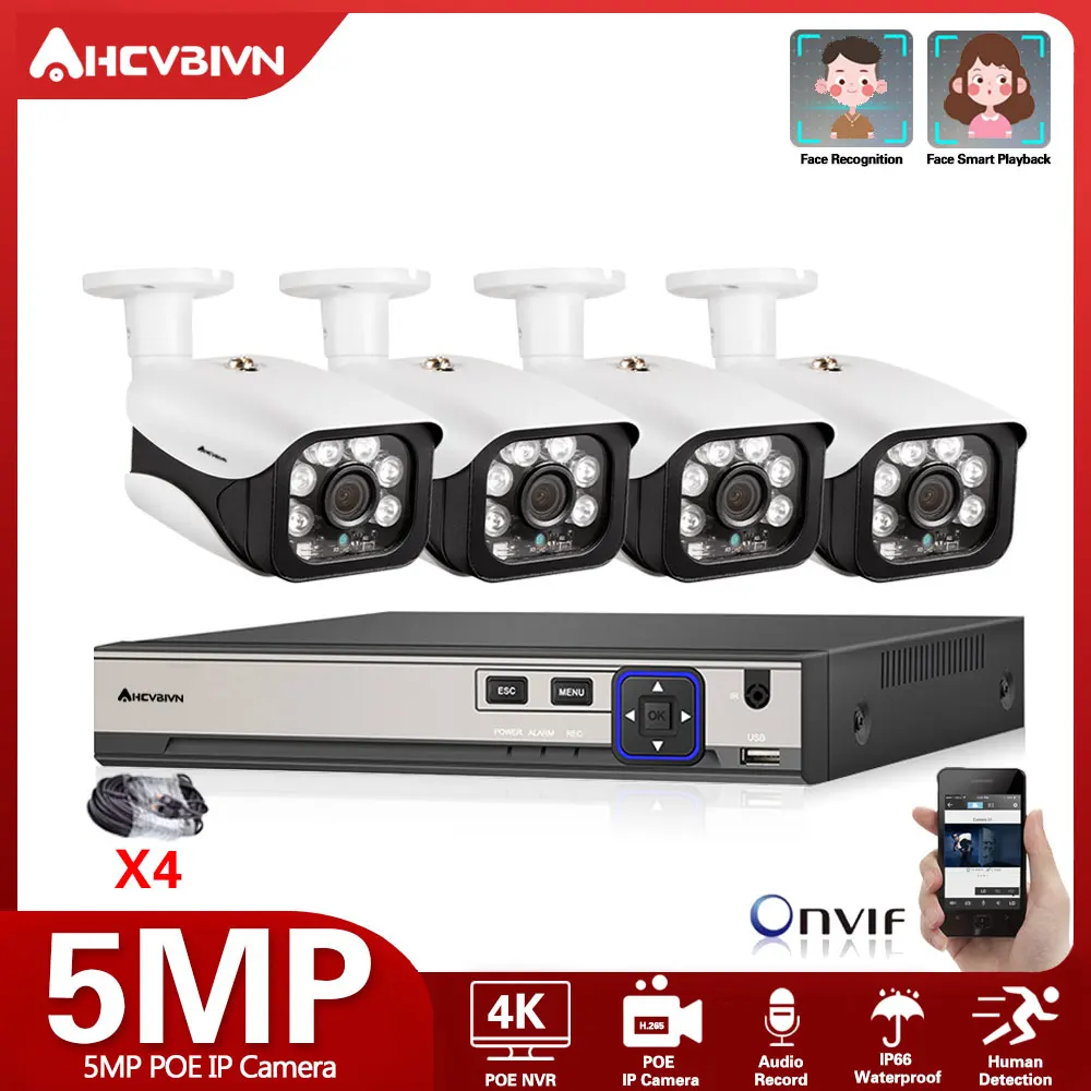 

4CH 4K POE Network Video Security System 8MP H.265+ NVR With 5MP Audio Recording Weatherproof IP Camera CCTV Security Kit