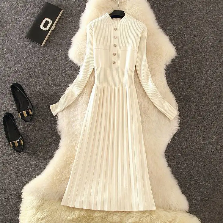 ICHOIX элегантный свитер платье зимнее Длинные рукава Повседневные Белое Женское
