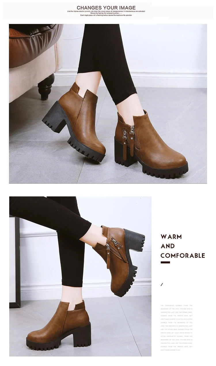 Bootee/женские ботинки г. Женская обувь на низком каблуке сабо на массивном каблуке, на платформе, с круглым носком, женские сапоги до середины икры на высоком каблуке, Осень-зима