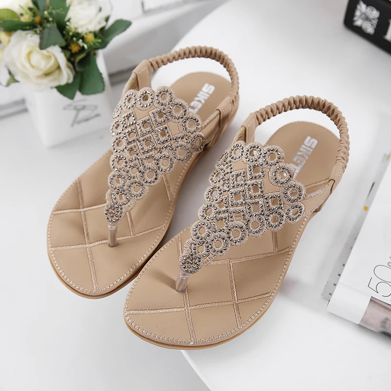 

Сандалии женские в римском стиле, Повседневная Удобная пляжная обувь на плоской подошве, с вышивкой и заклепками, модель X0005 на лето, 2020