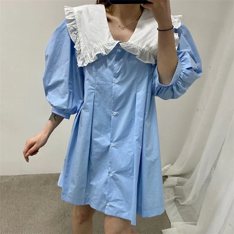 

2021 new doll collar pleated lace dress women