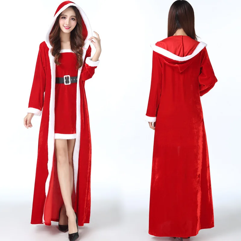 

Christmas Costume For Adult Kids Women Hooded Christmas Cloak Mrs Santa Claus Velvet Fur Cloak Capa Red Cloak Cape Party Cosplay