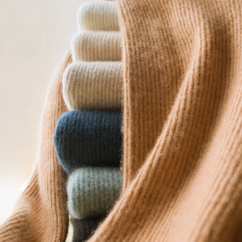 

35% Cashmere Ribs Thick Warm Pullover Womens Sweaters Classic Base Shirt Heaps Turtleneck Knitted Sweater Tops Winter Necessity