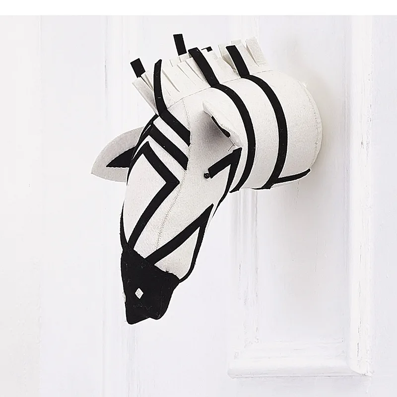 Zebra Голова животного, плюшевая кукла, фламинго, голова слона, настенное крепление, мягкие плюшевые игрушки, украшение для детской спальни, войлочные настенные куклы, реквизит для фотосессии - Цвет: Zebra