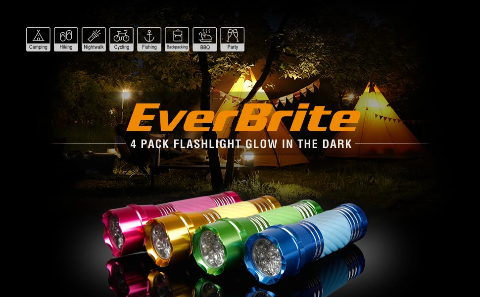 EverBrite Мини светодиодный фонарик 4-Pack Алюминиевый фонарик(W/O батарея) вечерние сувениры цвета ассорти с ручкой светятся в темноте