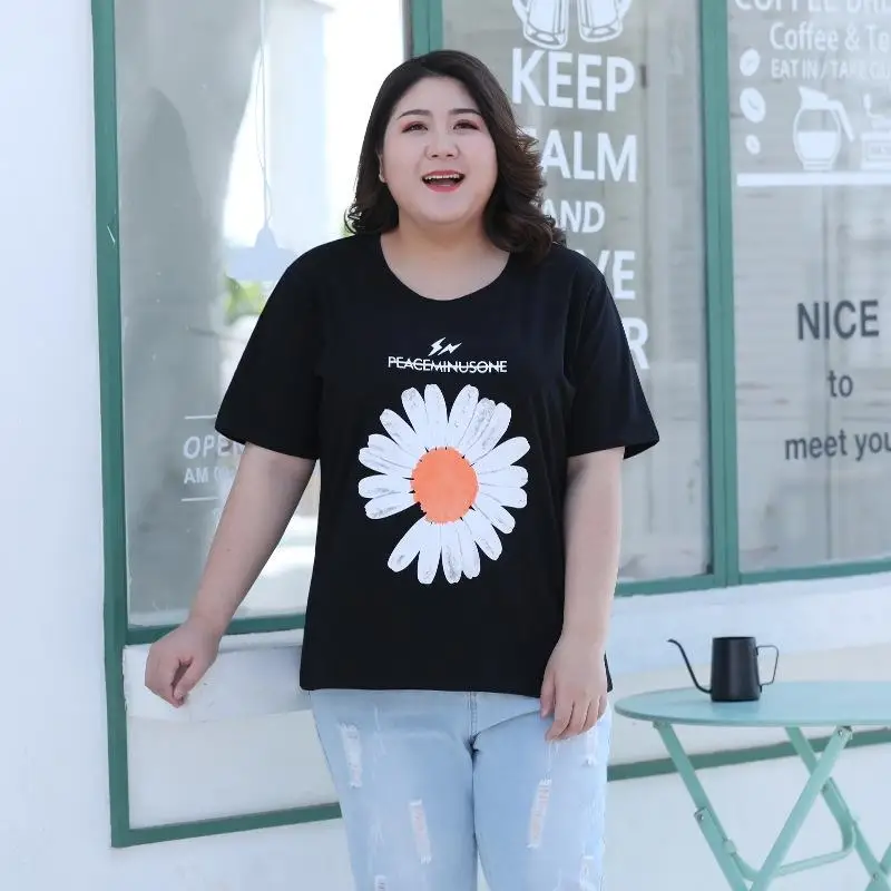 COCOEPPS 5XL 6XL летняя футболка размера плюс с круглым вырезом и принтом повседневные