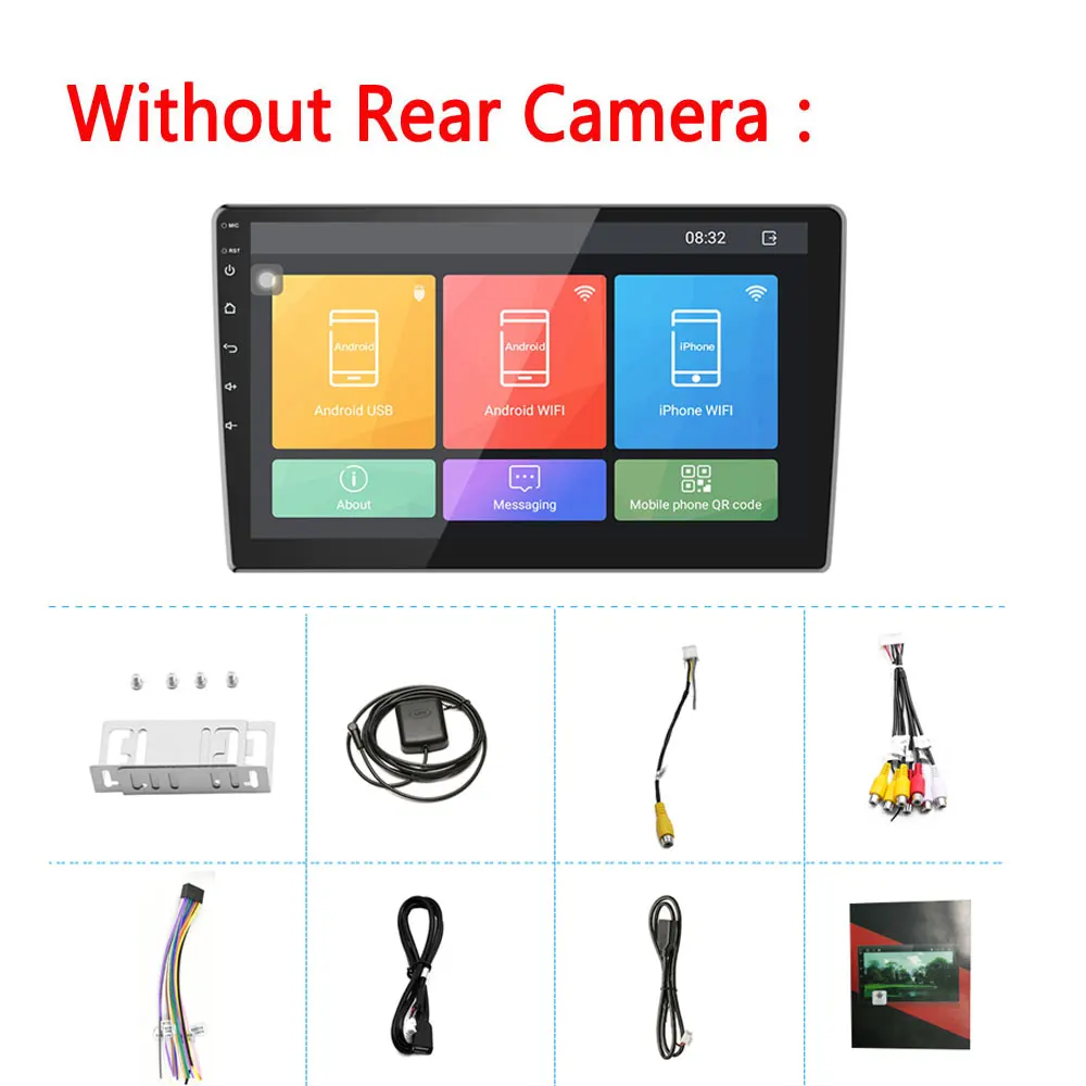 Without Rear Camera Podofo 10,1 ''Android 2 Din GPS; стереооборудование для автомобиля радио 2.5D зеркало из закаленного стекла мультимедийный плеер Bluetooth wifi fm-радио приемник - Цвет: Without Rear Camera