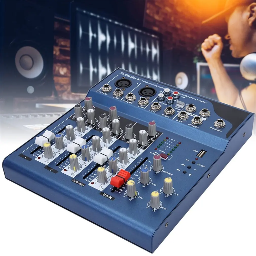 Мини Портативный аудио Миксер с USB диджейский звуковой микшерный пульт 4