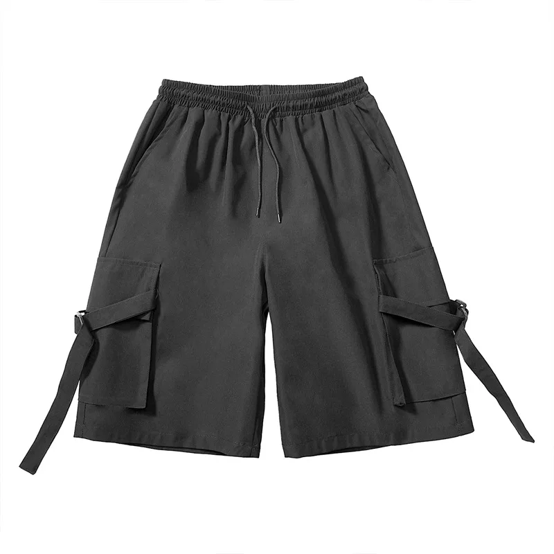 

2021 Summer Male Short Men Cargo Shorts Ribbons Black Hip Hop Streetwear Casual Male Sportswear Shorts Men Clothing Bermuda