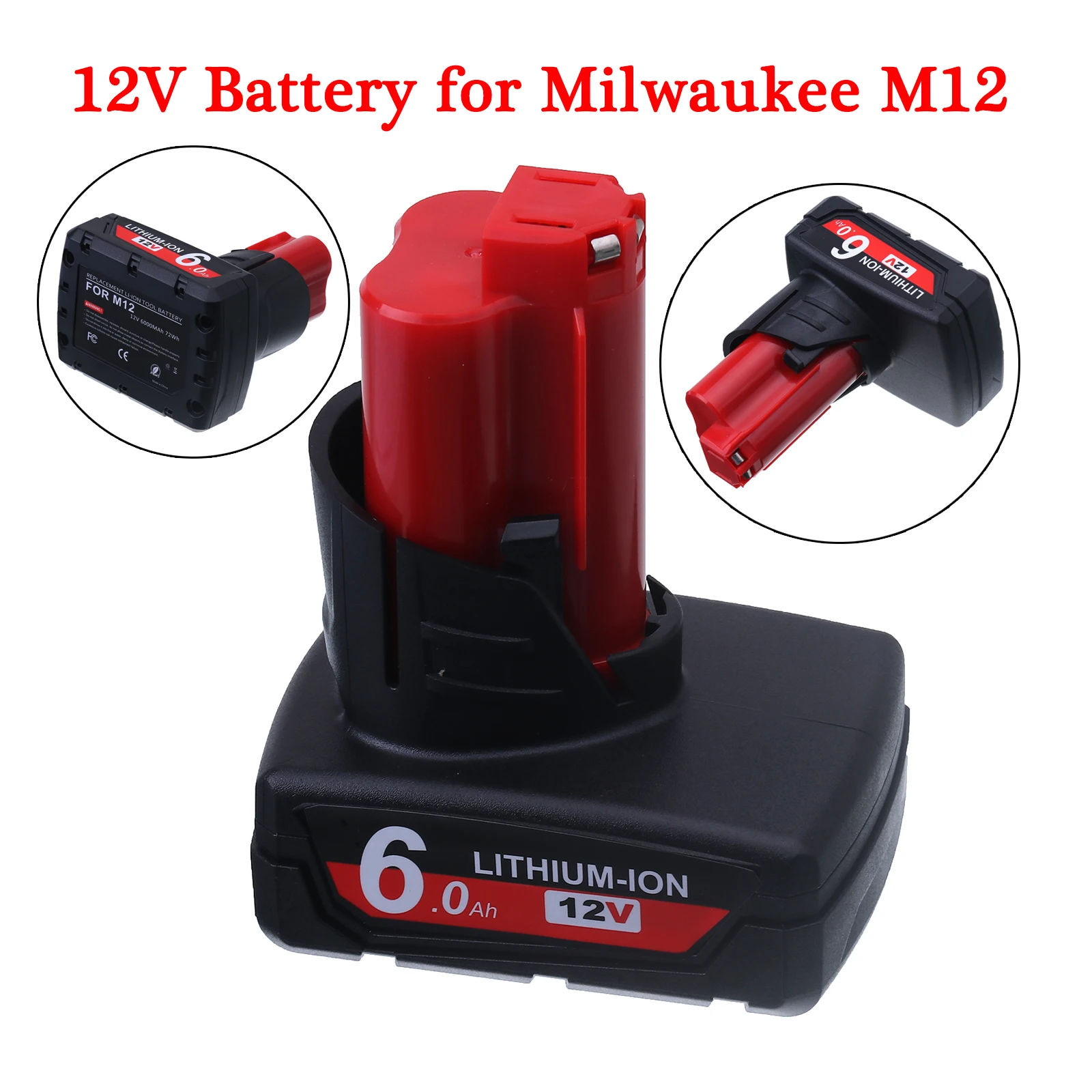

6.0Ah 12V Power Tool Li-ion Battery for Milwaukee M12 C12 XC 48-11-2440 48-11-2402 48-11-2411 48-11-2401 Replacement Battery