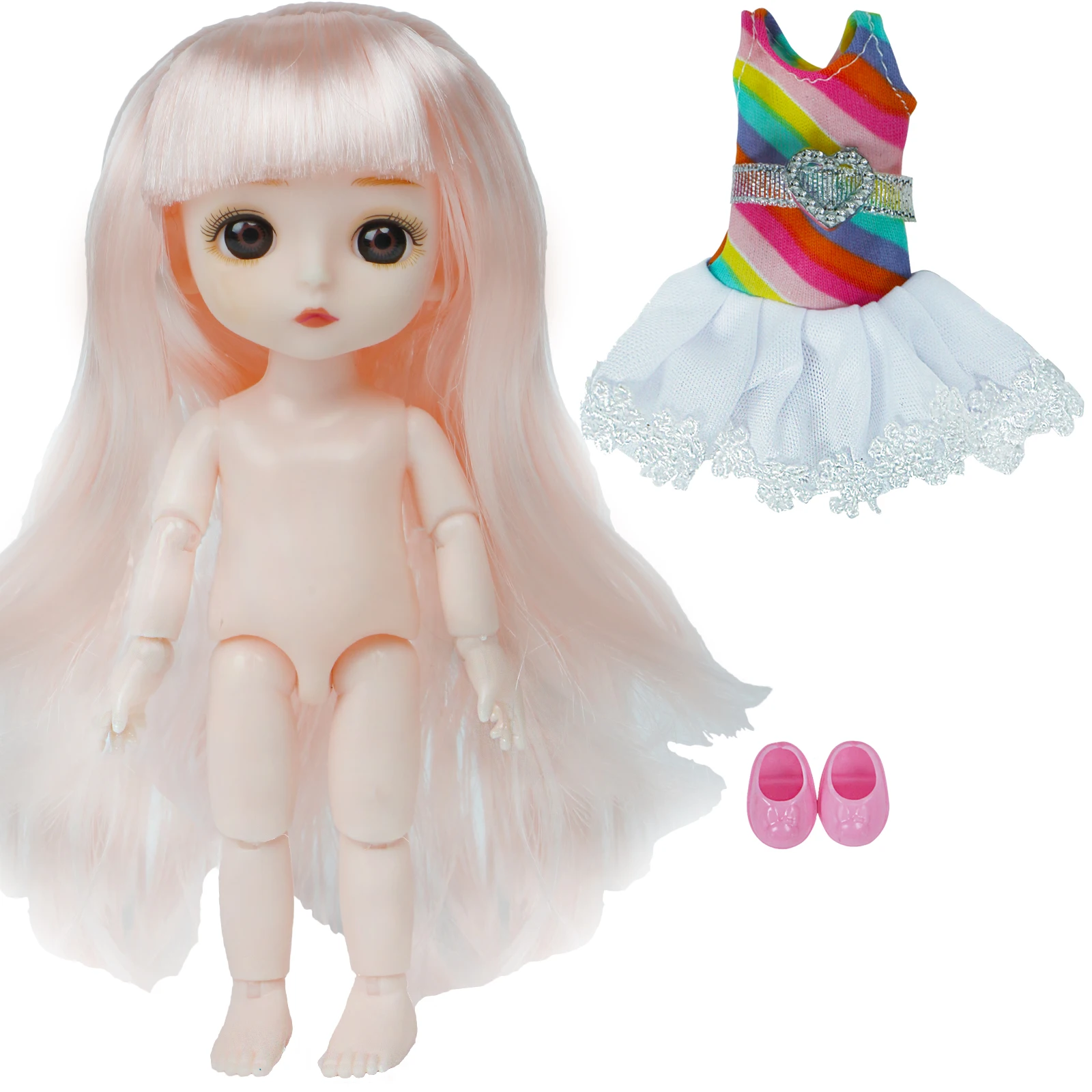 Кукла шарнирная 16 см 13 подвижных шарниров без одежды с розовыми волосами