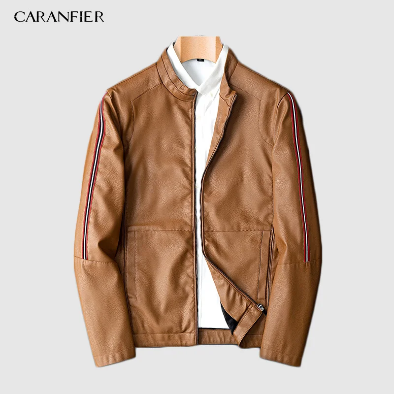 Yellow CARANFIER бренд осенне-зимняя повседневная куртка из искусственной кожи на молнии мотоциклетная кожаная куртка мужская приталенная Мужская куртка и пальто - Цвет: Yellow
