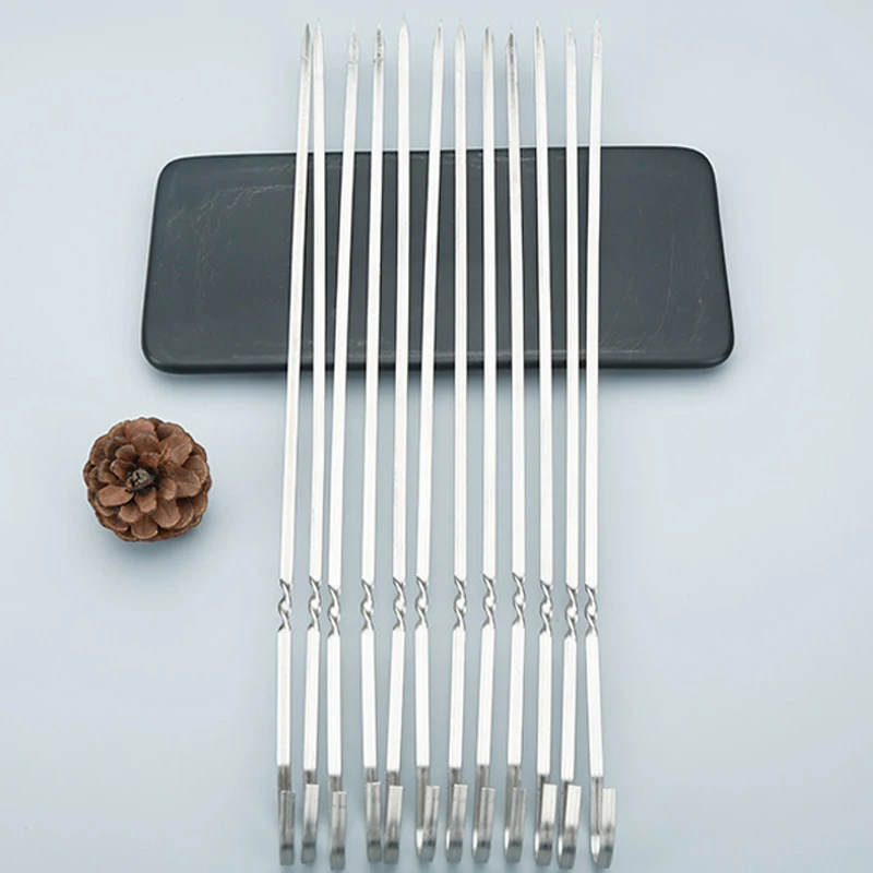 

10 Pcs Barbecue Skewers Reusable Grill Stainless Steel Skewers Kebab Barbecue Camping Flat Fork Gadget